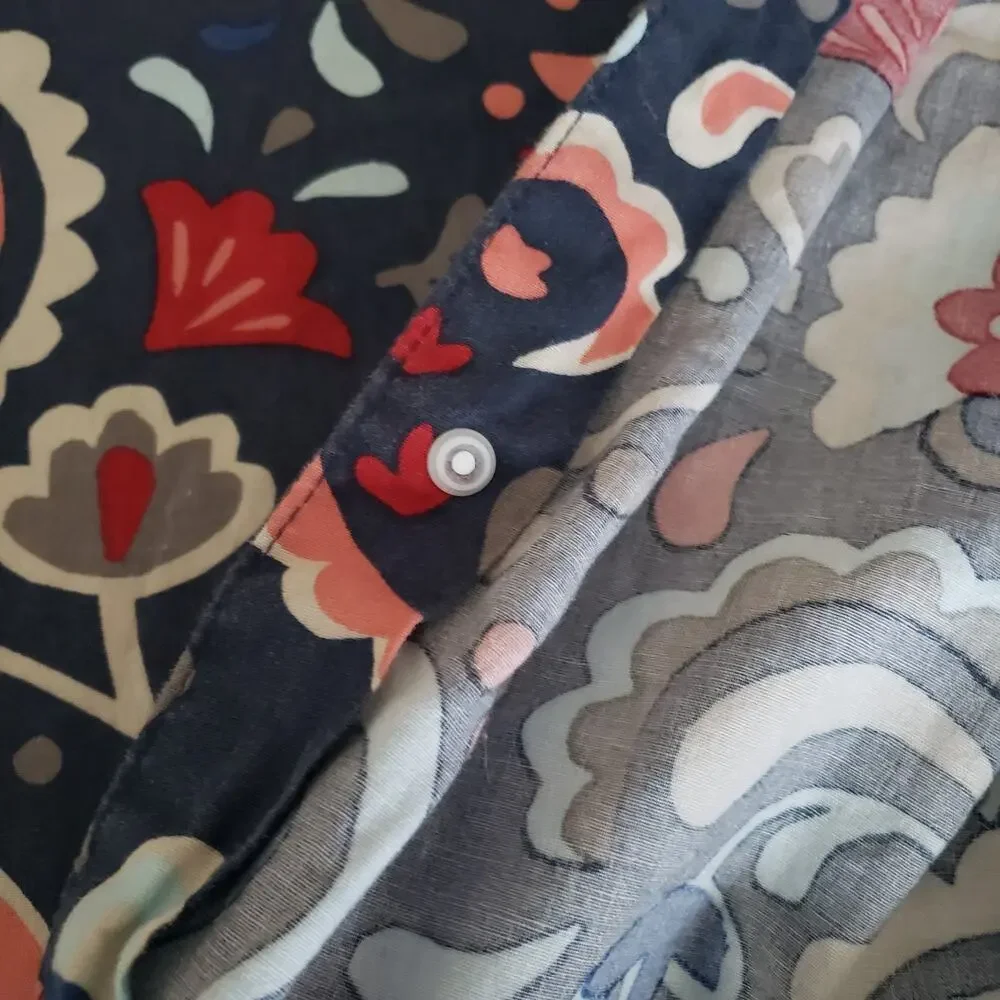 IKEA KRATTEN Full Queen Duvet Cover Set 2 Pillowcases 100% Cotton Floral Navy